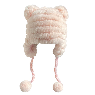 可爱小熊护耳帽儿童保暖加厚皮草包头帽针织帽百搭雷锋帽包头帽子