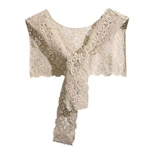 日系镂空针织小披肩女夏外搭新款防晒防露百搭麻棉装饰假领小围巾