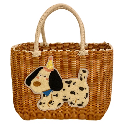 可爱小狗仿藤编织手提菜篮