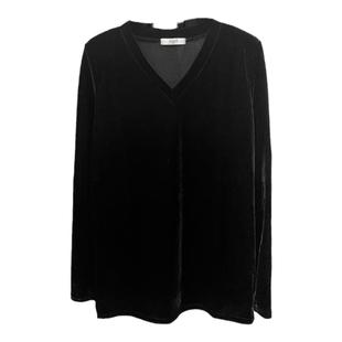 丝绒上衣女中长款宽松正肩v领t恤女长袖春秋内搭黑色垫肩打底衫