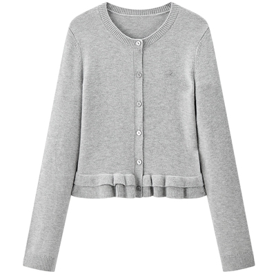 【7-day】乐町甜美花边针织开衫上衣女冬季新款基础内搭圆领毛衣