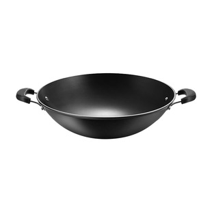 家用加厚双耳铁锅炒菜锅不粘锅燃气灶适用圆底无涂层氮化防锈耐用