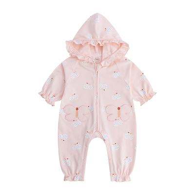 女宝宝连体衣春秋季连帽外穿爬服