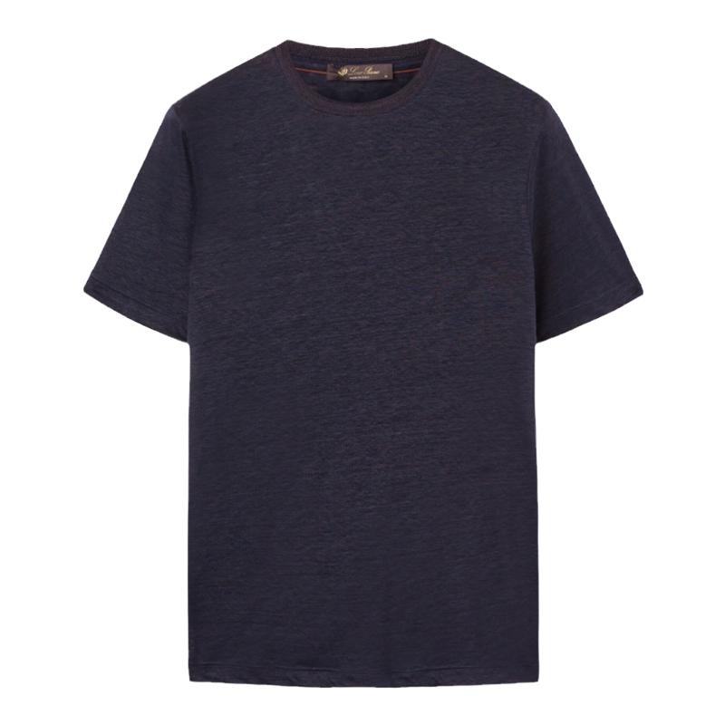 Loro Piana/诺悠翩雅男装深蓝色柔软针织圆领短袖T恤上衣