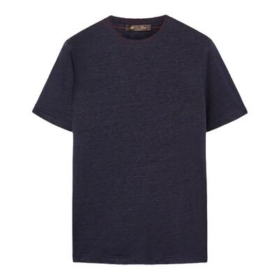 Loro Piana/诺悠翩雅男装深蓝色柔软针织圆领短袖T恤上衣