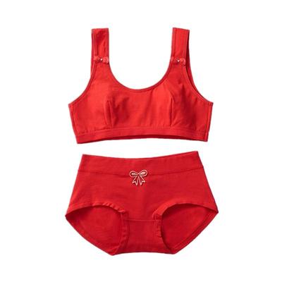 少女内衣内裤套装红色纯棉文胸