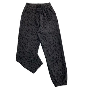 加绒条纹休闲裤女冬季宽松显瘦束脚哈伦裤加厚保暖洋气豹纹运动裤