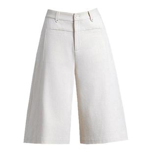 六分裤七分阔腿牛仔裤女夏季薄款米白色短裤高腰宽松棉麻直筒中裤