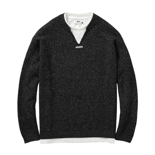 英伦风复古亨利领假两件纯色毛衣男秋冬潮流新款慵懒松弛套头外套