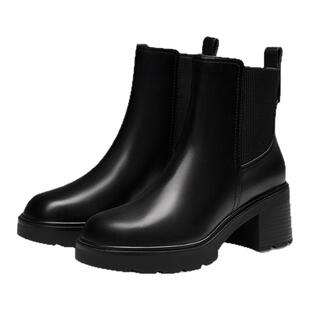 KISSCAT接吻猫秋季新款经典真皮加绒短靴厚底弹力切西尔靴女