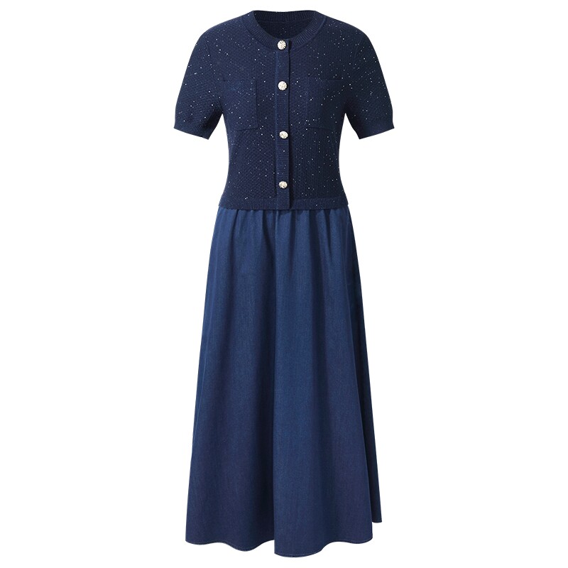 歌莉娅小香风连衣裙女夏季2025超火miu系穿搭拼牛仔裙子1E4L4J260