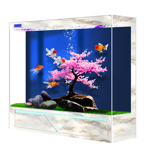 2026新款中大型鱼缸客厅家用背部过滤超白玻璃金鱼缸办公室金鱼缸