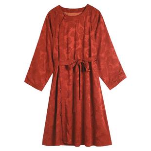 将进酒 微笑向暖2024春款女装国风宋制圆领提花袍服刺绣衬衫中衣