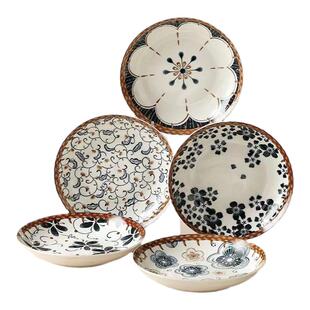 【拍一发六19.9】8英寸盘子菜盘家用釉下彩藤蔓复古陶瓷餐具深盘