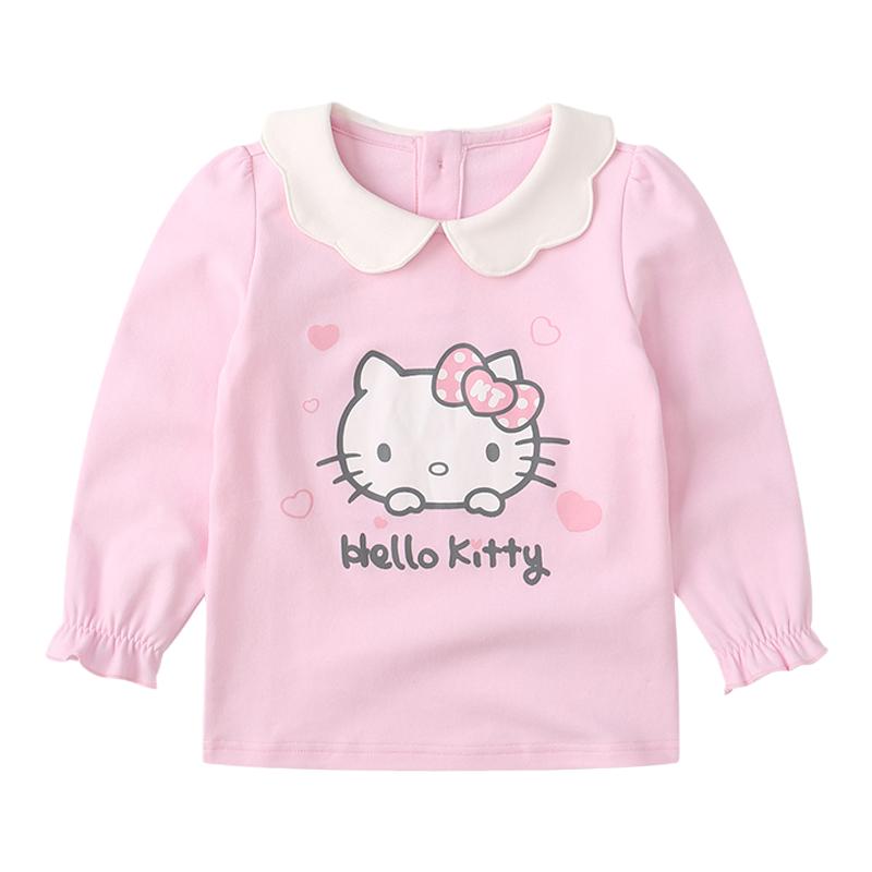 Hello Kitty童装女童秋季长袖T恤新款可爱套头蝴蝶领卫衣