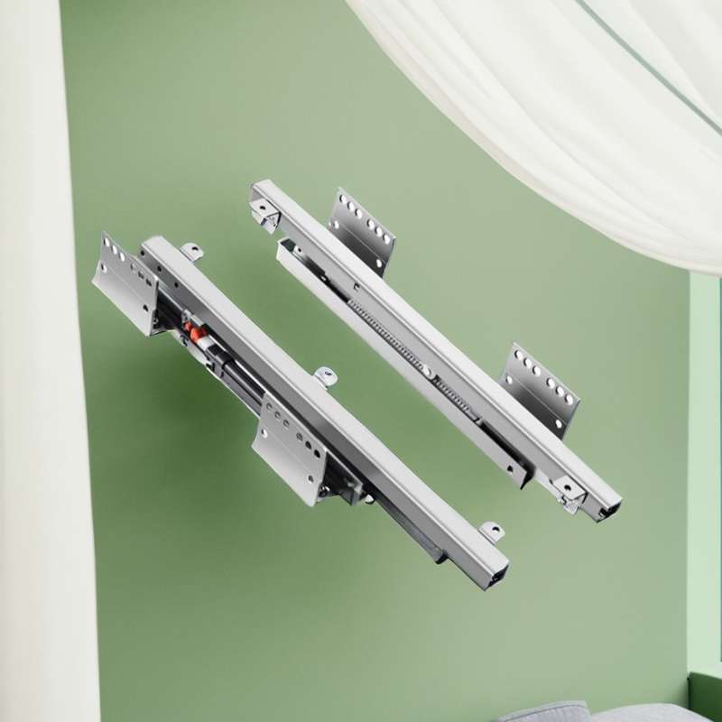抽屉轨道底装滑轨厨房橱柜三节加厚静音拉篮阻尼侧装托底导轨滑道