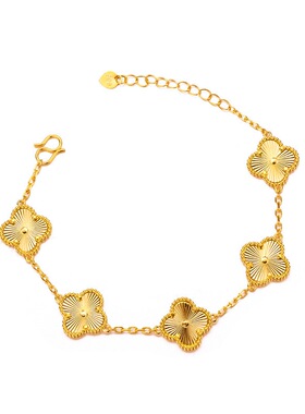 越南沙金四叶草手链女仿真黄金色五花手链转运轻奢小众高级感手链