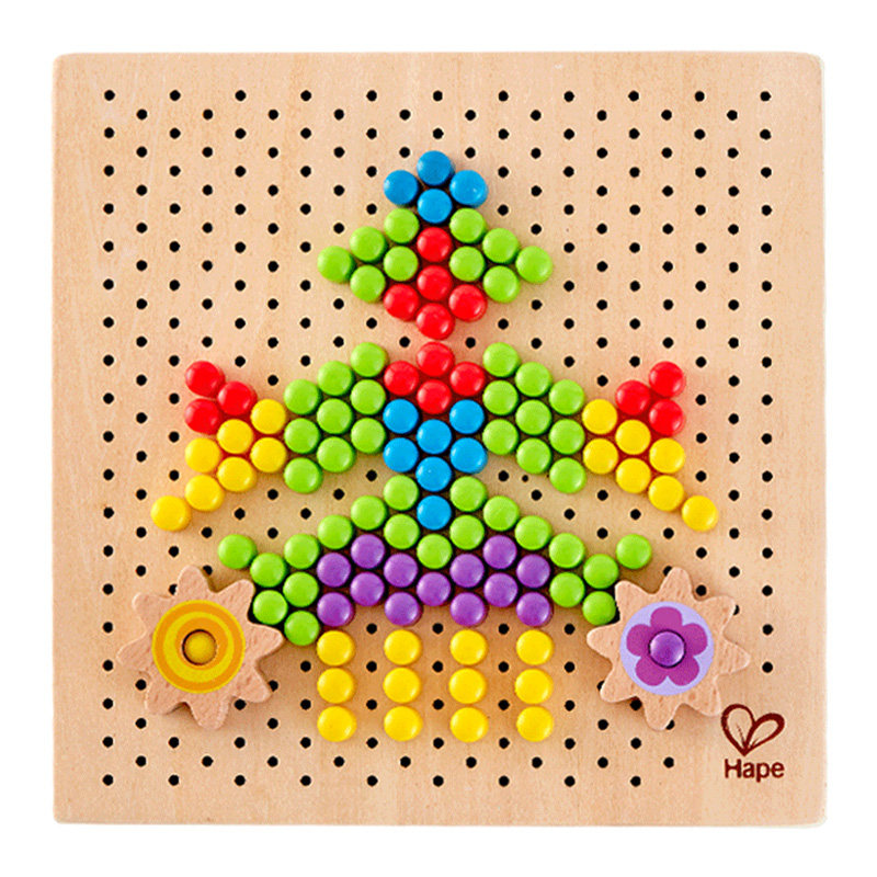Hape百变像素画插珠蘑菇插钉