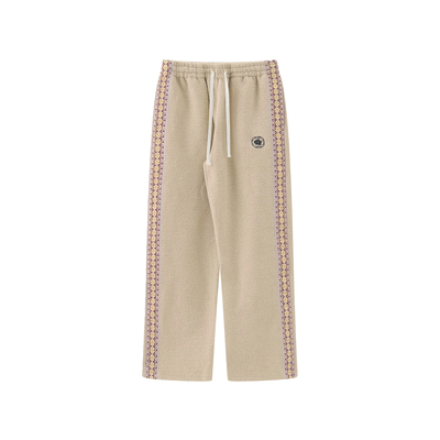 羊毛混纺毛圈长裤复古织带加厚