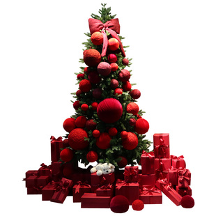 中国红圣诞装饰礼盒春节元旦婚礼节日布展橱窗美陈道具绒布毛线球