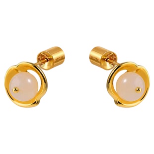 盐岛荷露白玛瑙小珠耳钉新中式国风小巧精致高级感轻奢金色耳饰女