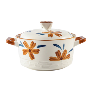 陶瓷泡面碗带盖釉下彩家用双耳汤碗中式大汤盆学生高颜值螺丝粉碗