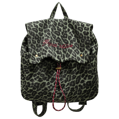 【小优家包包】HOYOZI韩国大容量帆布双肩包女背包绿色豹纹大包