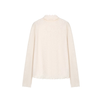 XWI欣未轻国风提花肌理感纯色T恤女2026春季半高领打底衫显瘦上衣