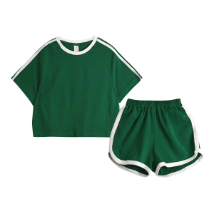 夏短袖绿色套装男女童休闲服装