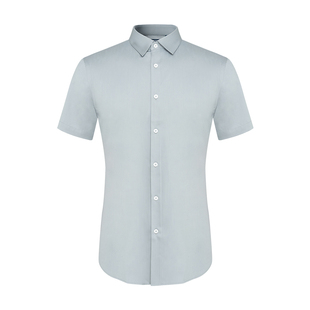 BONI/堡尼夏季新品商务短袖衬衫混纺修身衬衣净色上衣男GN345A03B