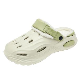 包头棉拖鞋男款冬季加绒加厚保暖洞洞鞋男士防水防滑皮毛一体棉鞋