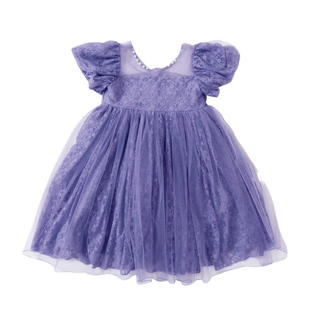 女童蕾丝连衣裙夏季2026新款高级感女孩网纱裙子儿童泡泡袖公主裙