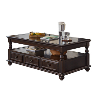 美式实木茶几电视柜组合黑胡桃色欧式复古轻奢客厅家用家具茶水桌