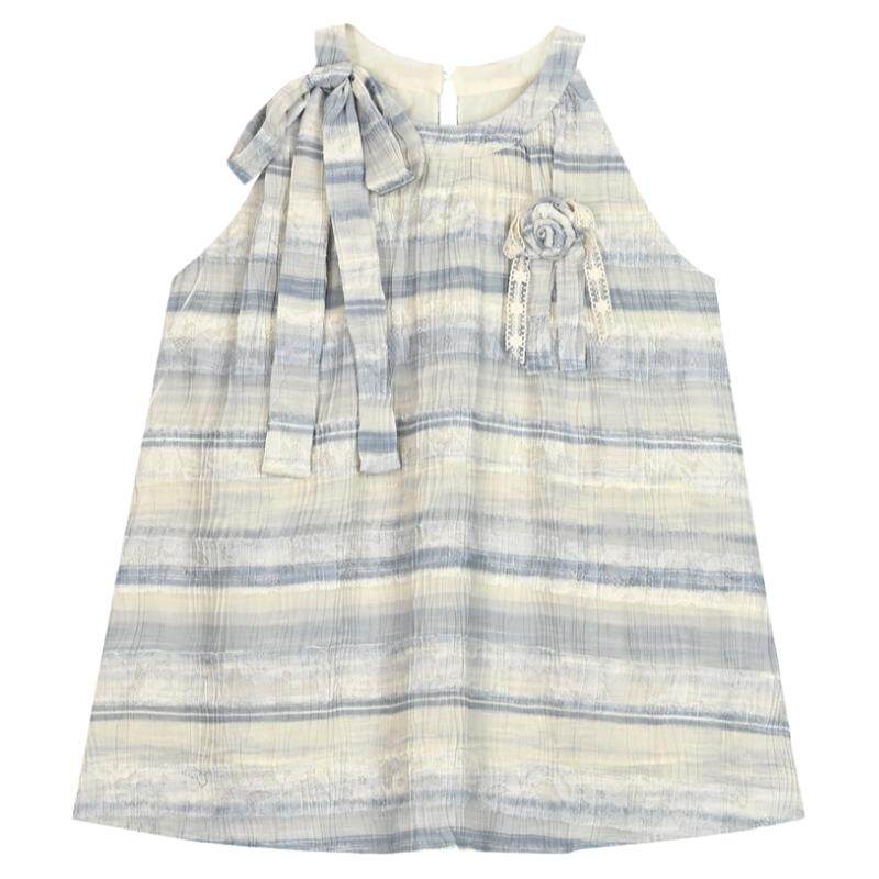 森女部落原创度假条纹沙滩背心挂脖款无袖款尤莱特穿搭夏季新款女