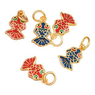 中式国潮沙金金鱼烧蓝福字招财纳福男孩女孩手链项链diy吊坠配件