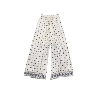 白色民族风碎花裙裤子女春新款大码胖mm慵懒波西米亚风阔腿长裤裙