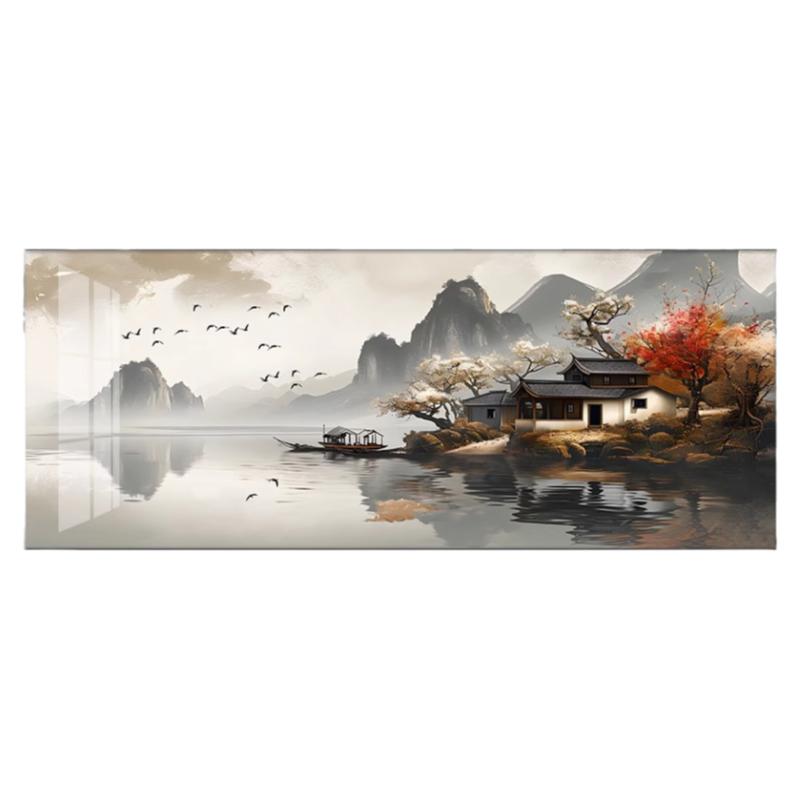 一帆风顺山水画办公室挂画新中式客厅装饰画茶室沙发背景墙水墨画
