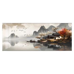 一帆风顺山水画办公室挂画新中式客厅装饰画茶室沙发背景墙水墨画
