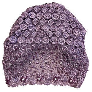 新款蕾丝包头帽新疆民族套头盖头帽子时尚水溶绣花妈妈帽头巾帽