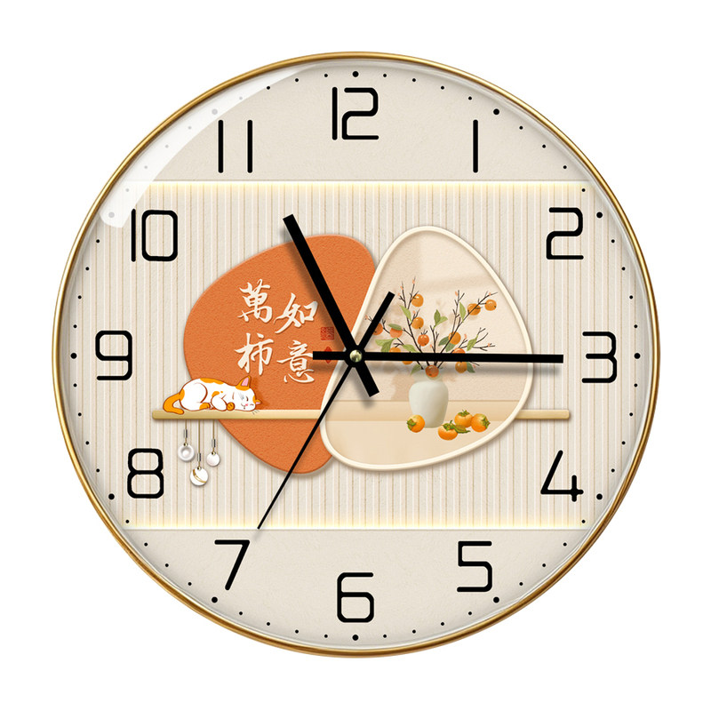 钟表客厅新中式挂钟带日历温度