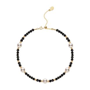 HELAS赫拉黑尖晶宝石Akoya海水珍珠手链女满天星款手饰18K金首饰