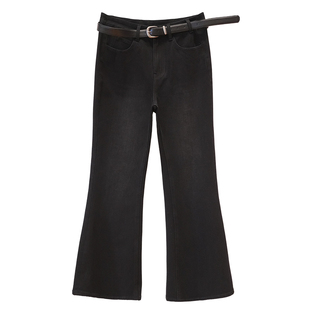 胖mm冬季显瘦一体绒牛仔喇叭裤木子理想大码女装保暖微宽松喇叭裤