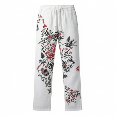 印花宽松阔腿运动长裤