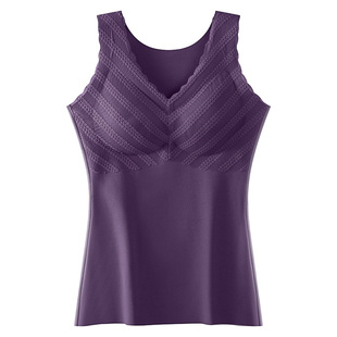 德绒保暖女士背心带胸垫无痕内衣蕾丝修身打底衫加厚防寒免穿文胸