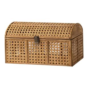 中式做旧藤编风收纳篮桌面化妆品盒塑料篮子零食筐杂物储物箱带盖