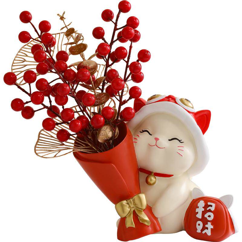 新年装饰摆件捧花招财猫玄关轻奢高档家居客厅电视柜桌面过年氛围