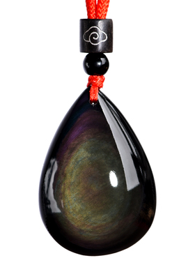 正品天然彩虹眼黑曜石水滴吊坠