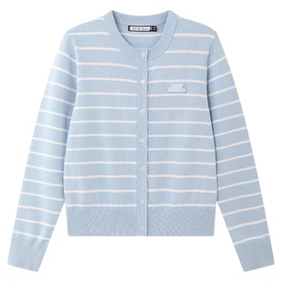 ELLE ACTIVE学院风简约针织开衫26年春款运动线衫条纹修身女上衣