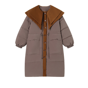 淑女风大翻领白鸭绒羽绒服女中长款收腰显瘦加厚保暖外套冬季新款