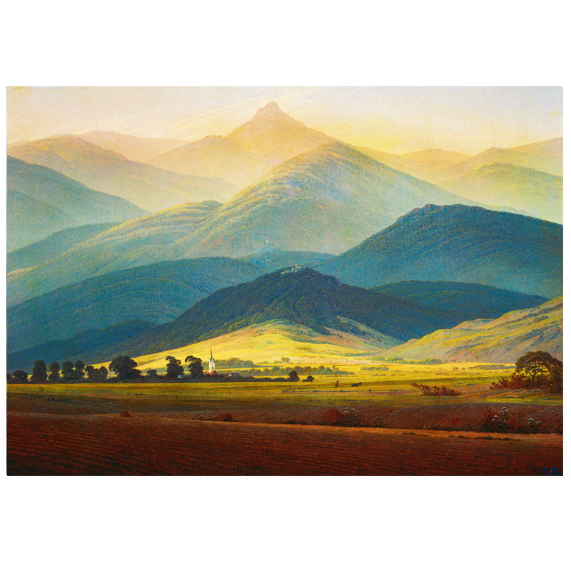 打印欧式油画巨人山风景装饰画客厅办公室背靠山风水壁画背胶画芯